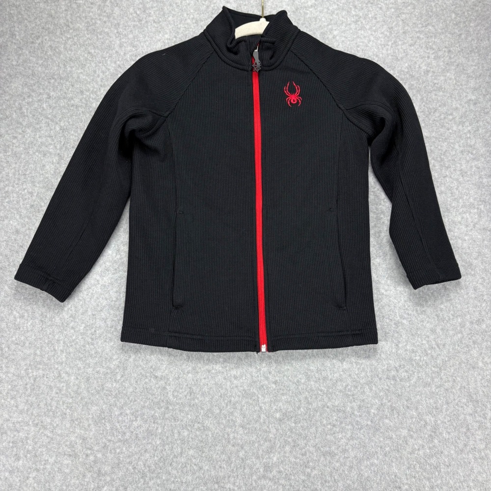 Spyder Full Zip Jacket Boys L Black Waffle Knit Fleece Lined Outdoor Sportswear